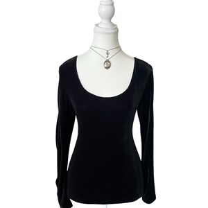Y2K “X:S” Basic Black Plush Velvet Long Sleeve Top